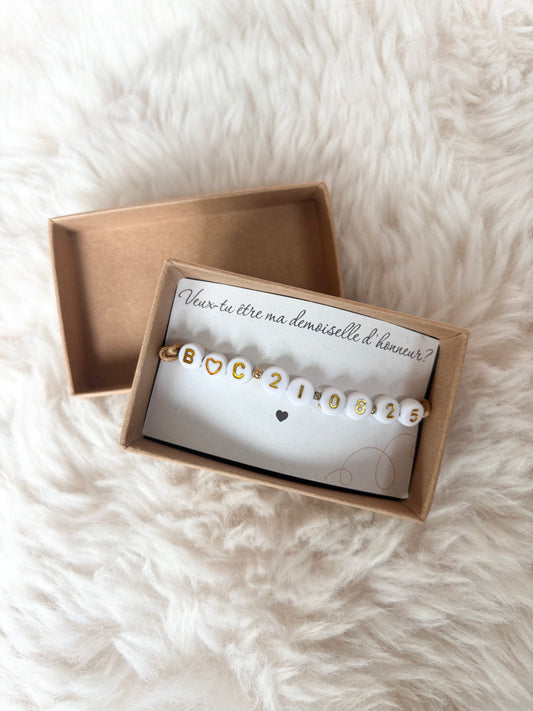 🌸 Bracelet d’annonce personnalisable – “Veux-tu être ma demoiselle d’honneur ?”
