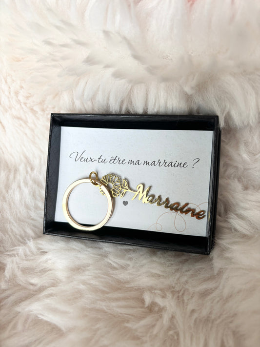 🌸 Porte-clés d’annonce – “Veux-tu être ma marraine ?”