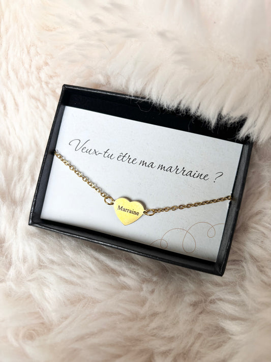 🌸 Bracelet coeur  d’annonce – “Veux-tu être ma marraine ?”