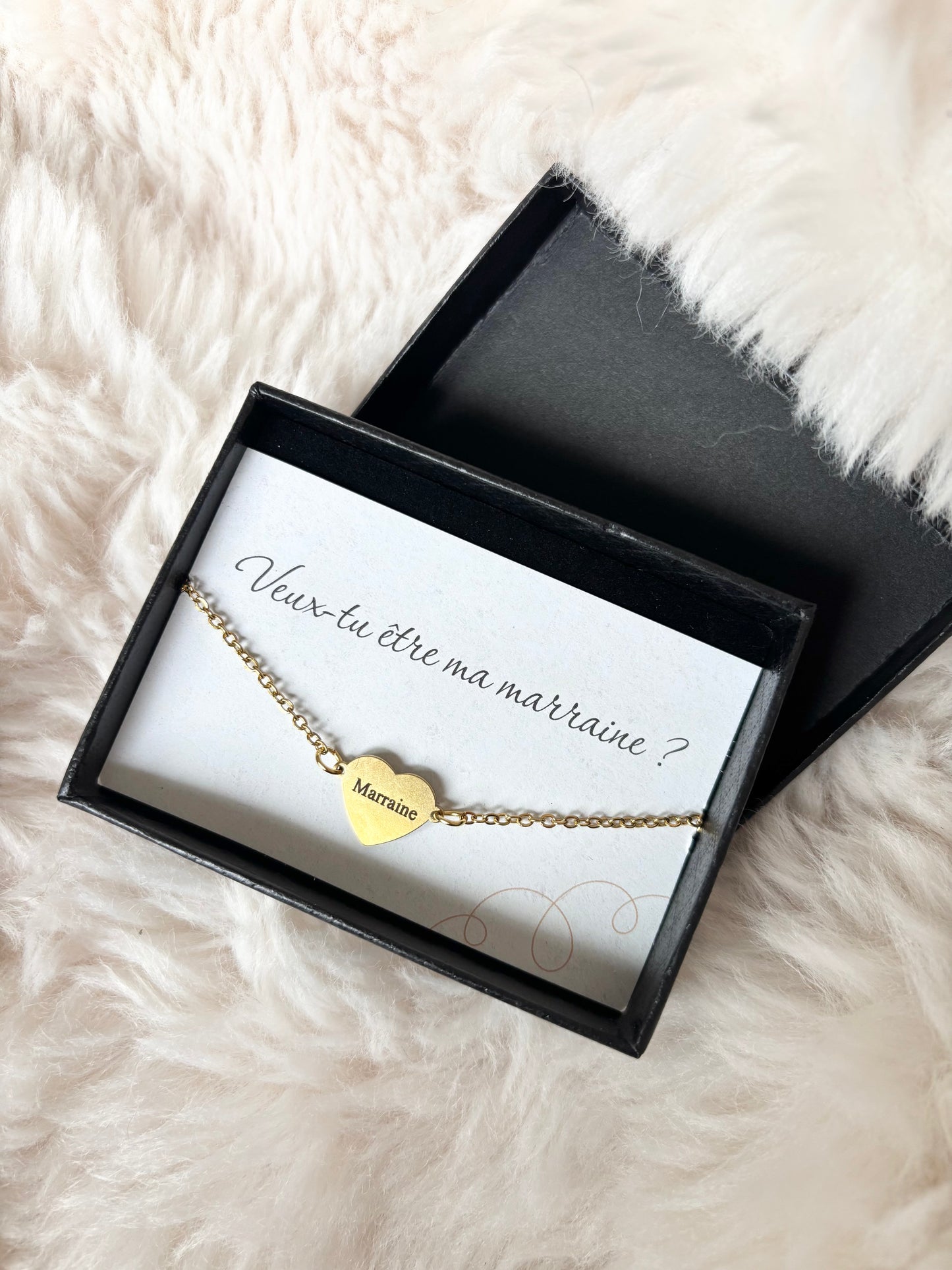 🌸 Bracelet coeur  d’annonce – “Veux-tu être ma marraine ?”