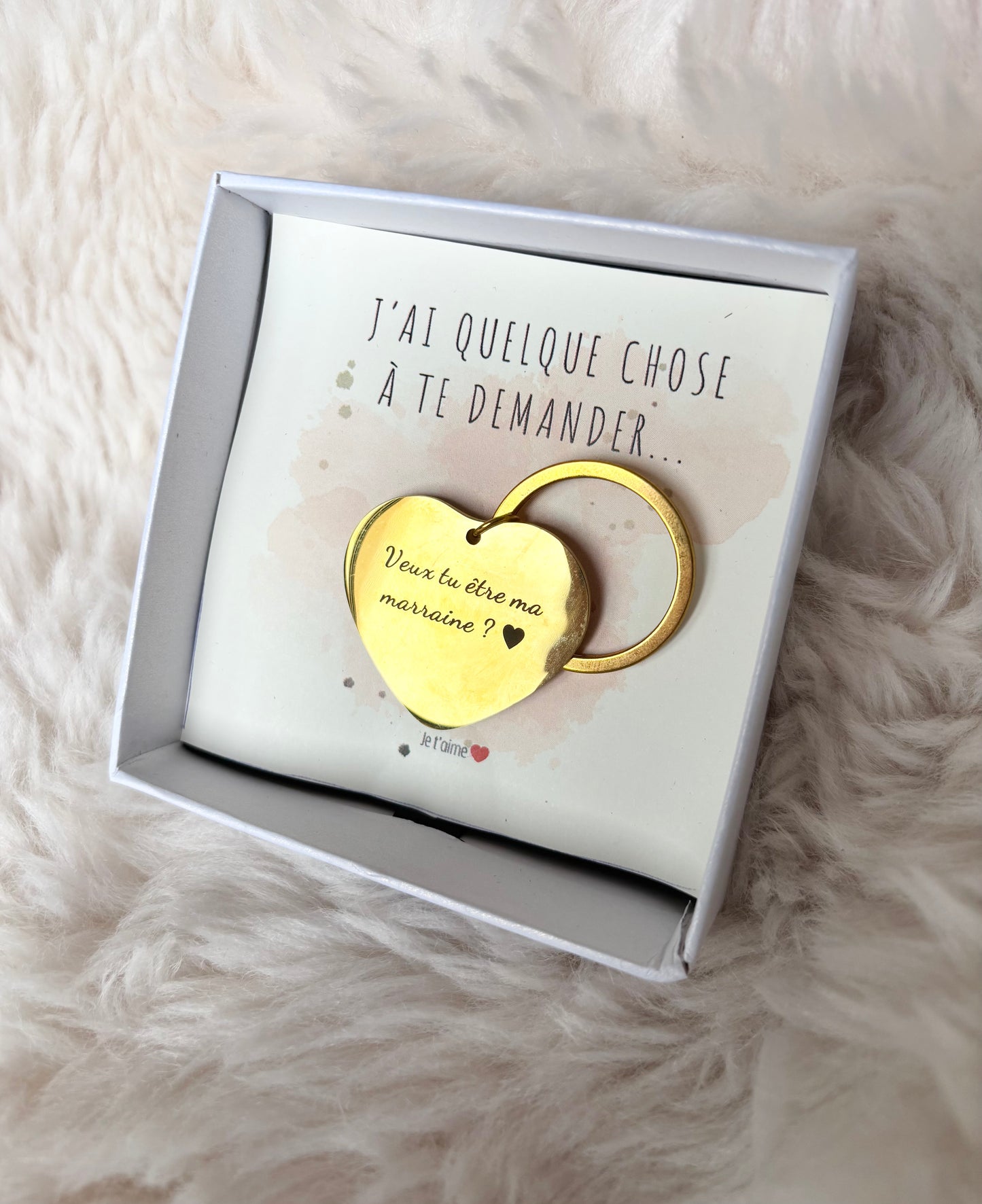 ✨ Porte-clés d’annonce “Veux-tu être ma marraine ?” – Cœur doré
