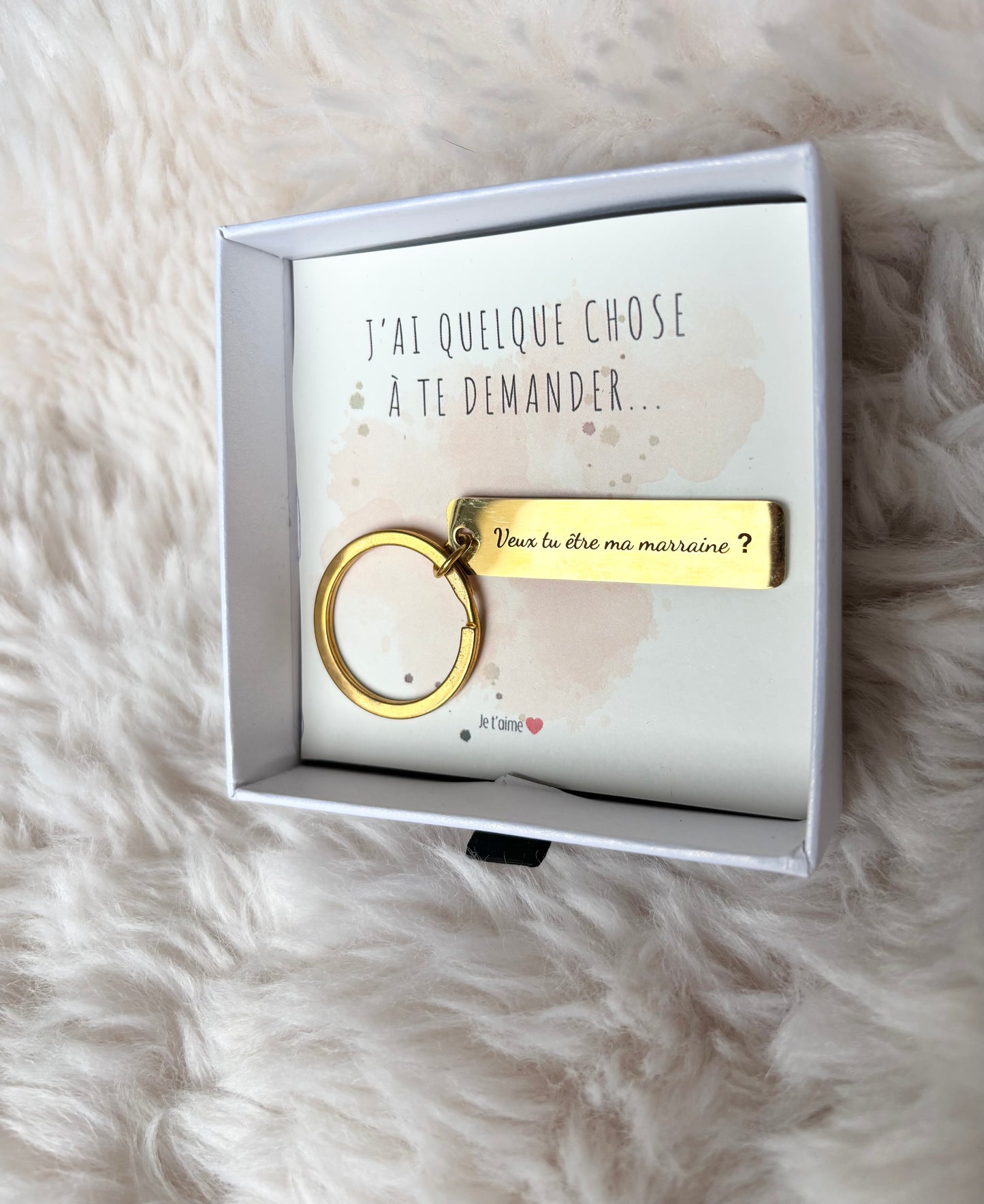 💫 Porte-clés d’annonce “Veux-tu être ma marraine ?” – Modèle rectangulaire doré