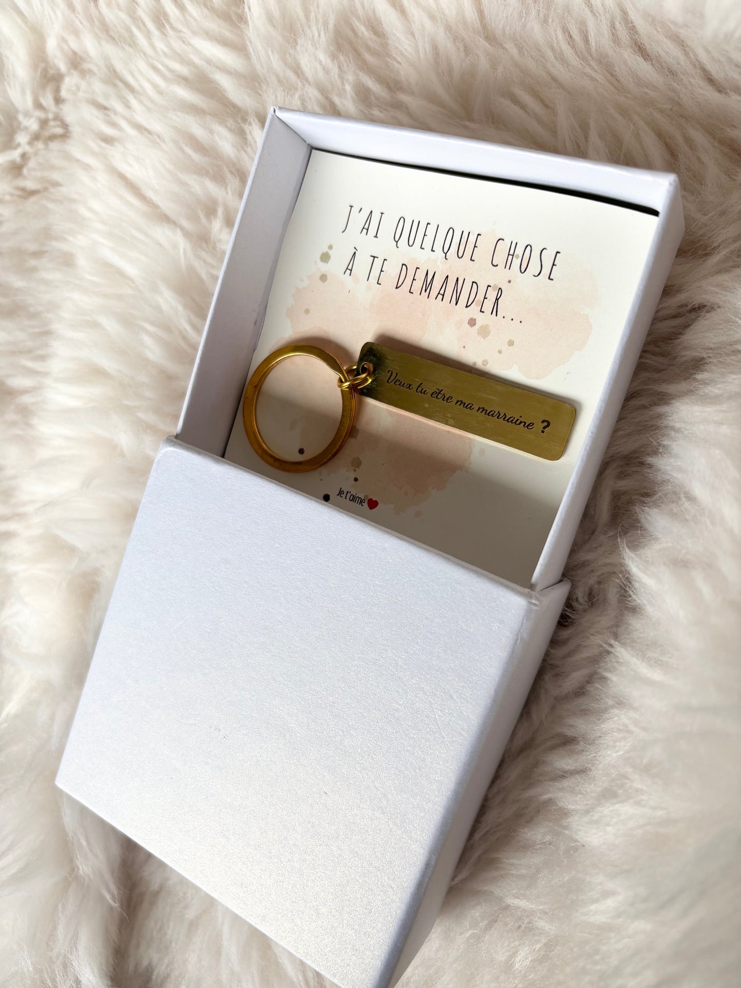 💫 Porte-clés d’annonce “Veux-tu être ma marraine ?” – Modèle rectangulaire doré